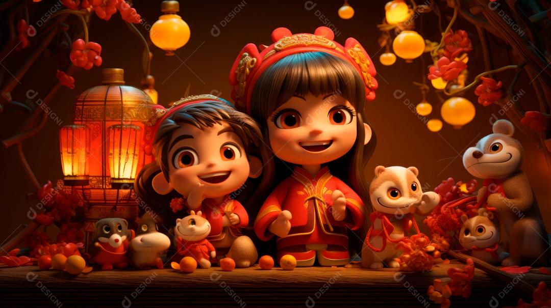 Festival de ano novo chinês de desenho animado 3D 10 de fevereiro IA generativa.