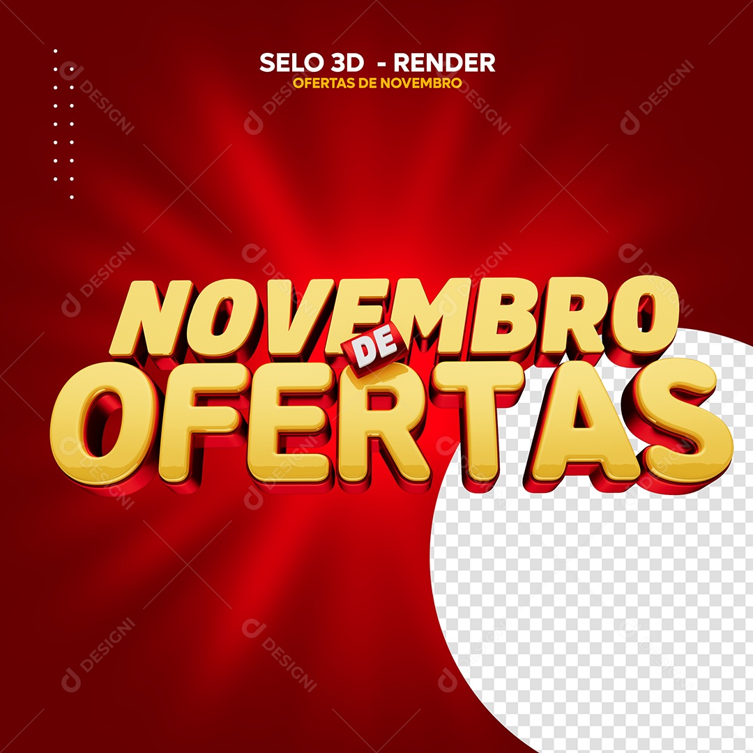 Novembro de Ofertas Selo 3D Vermelho Dourado para Composição PSD