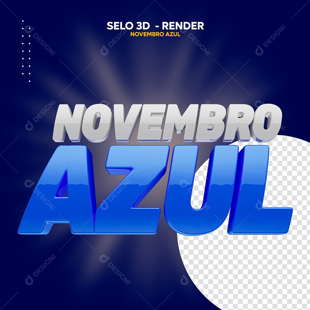 Novembro Azul Selo 3D Branco para Composição PSD