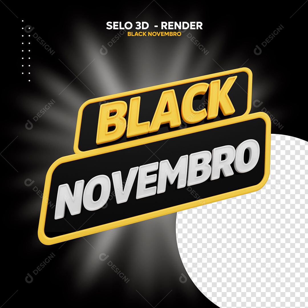 Black Novembro Selo 3D Dourado Branco para Composição PSD