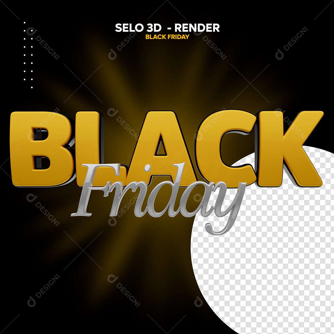 Black Friday Selo 3D Dourado Branco para Composição PSD