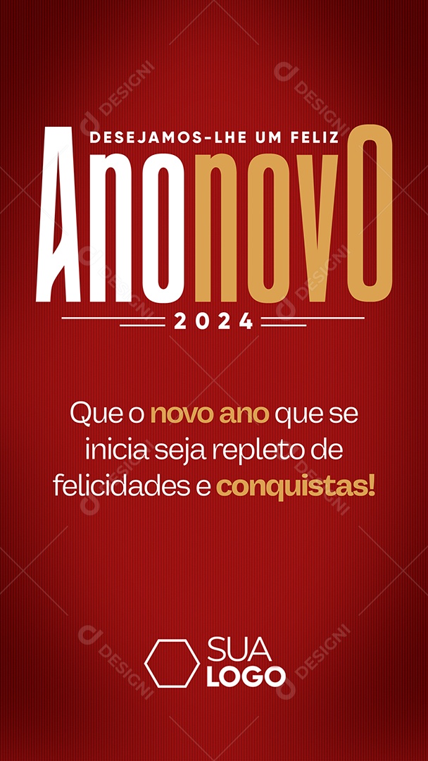 Story Cartão de Réveillon Lojas Supermercados Comércios Desejamos Lhe um Feliz Ano Novo 2024 Social Media PSD Editável