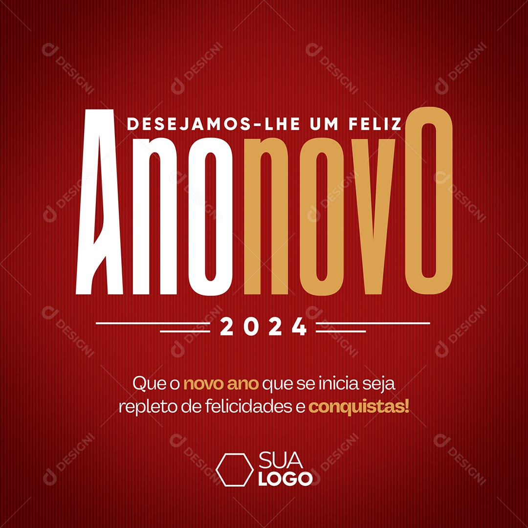 Cartão de Réveillon Lojas Supermercados Comércios Desejamos Lhe um Feliz Ano Novo 2024 Social Media PSD Editável