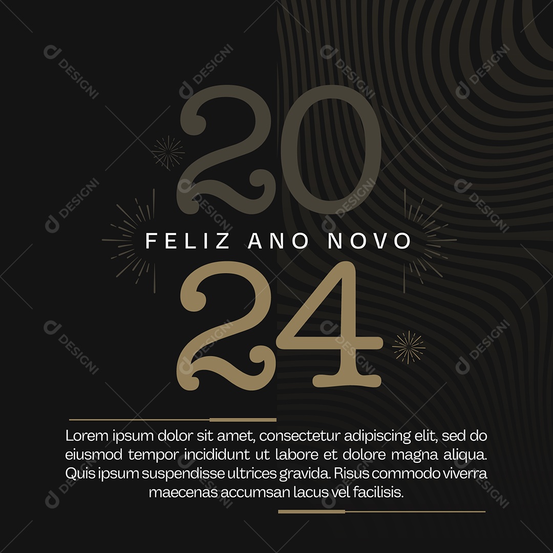 Cartão de Réveillon Lojas Supermercados Comércios Feliz 2024 Ano Novo Social Media PSD Editável