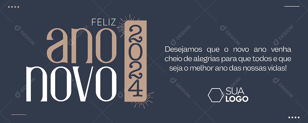 Banner Cartão de Ano Novo Lojas Supermercados Comércios Feliz 2024 Desejamos Que o Novo Ano venha Cheio de Alegrias Social Media PSD Editável