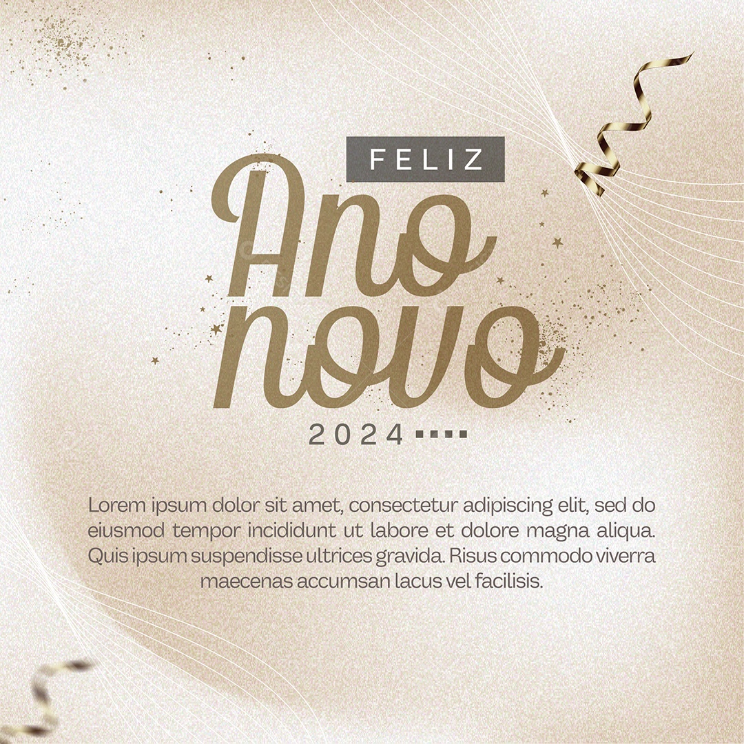 Cartão de Réveillon Lojas Supermercados Comércios Feliz Ano Novo 2024 Social Media PSD Editável