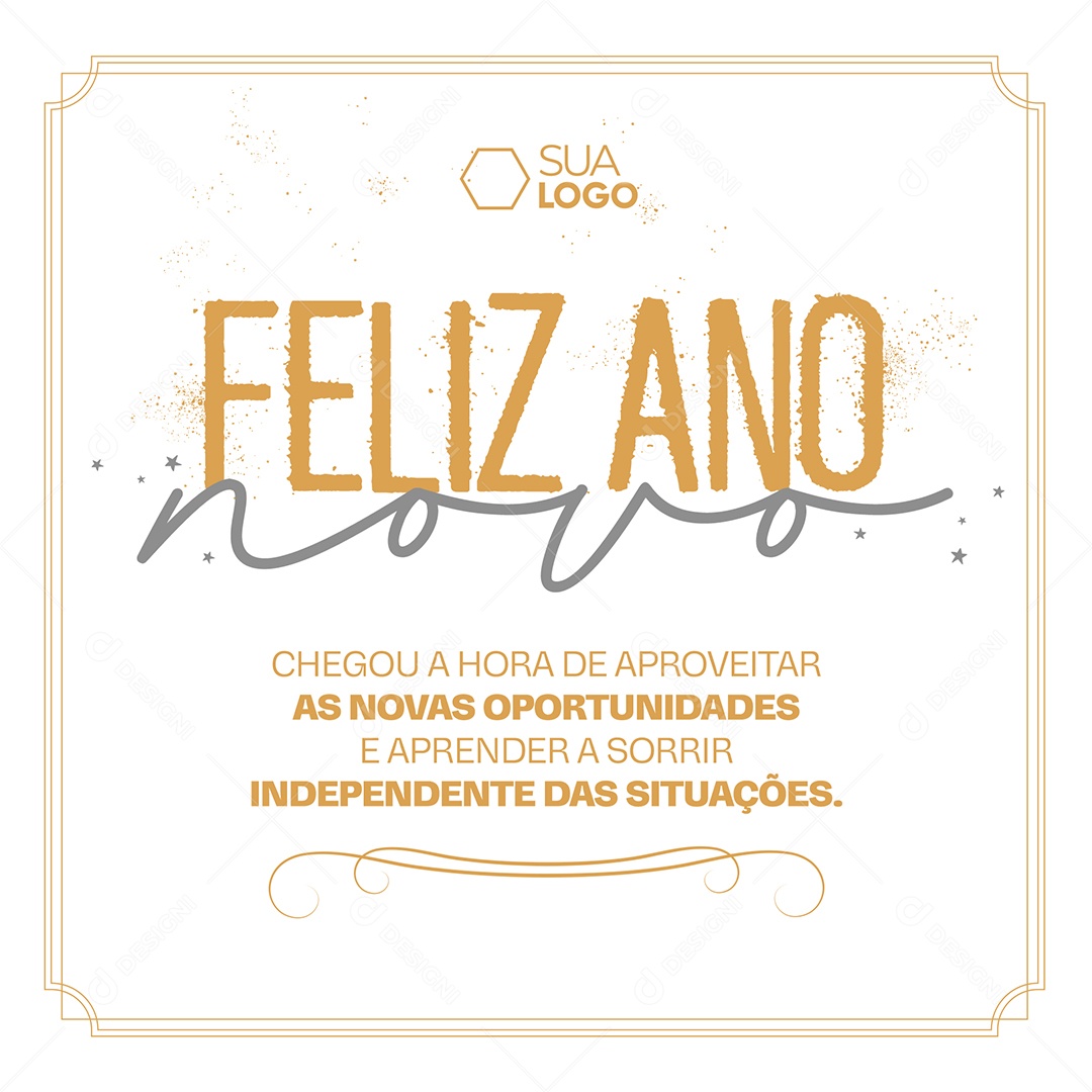 Cartão de Réveillon Lojas Supermercados Comércios Feliz Ano Novo Chegou a Hora de Aproveitar as Novas Oportunidades Social Media PSD Editável