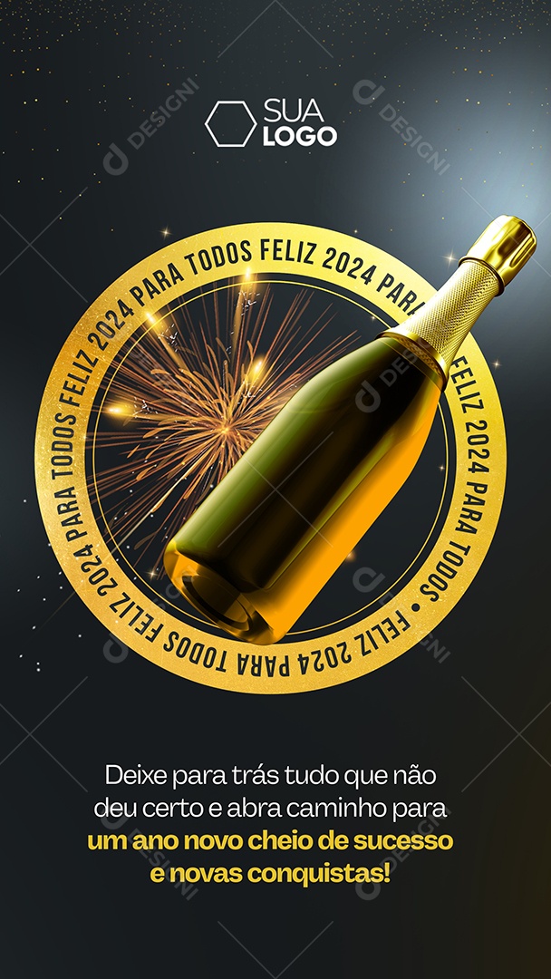 Story Cartão de Réveillon Lojas Supermercados Comércios Um Ano Novo Cheio de Sucesso e Novas Conquistas Social Media PSD Editável