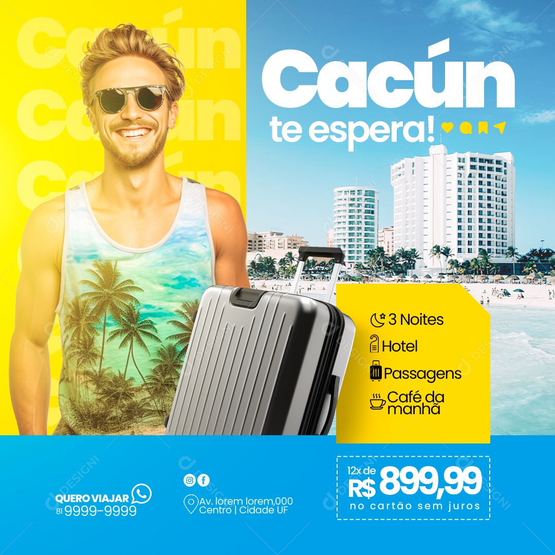 Social Media Cacún Te Espera Agência De Viagens PSD Editável