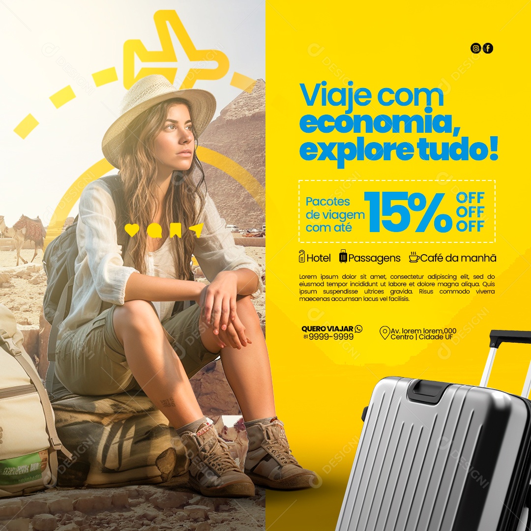 Social Media Viaje Com Economia Explore Tudo PSD Editável