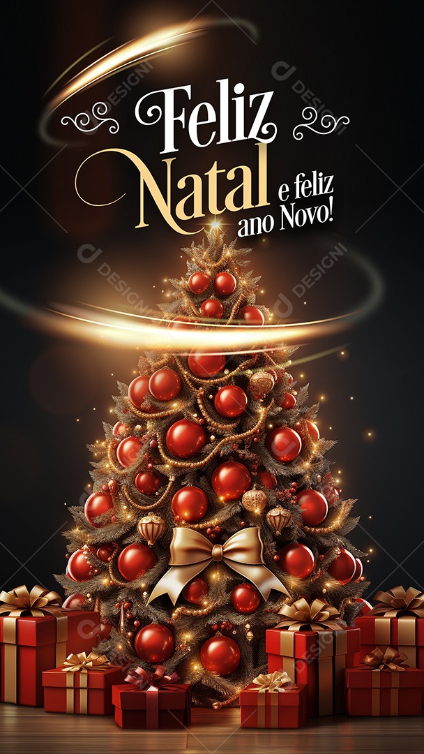 Story Cartão Natalino Lojas Supermercado Comércios Feliz Natal e Feliz Ano Novo Social Media PSD Editável