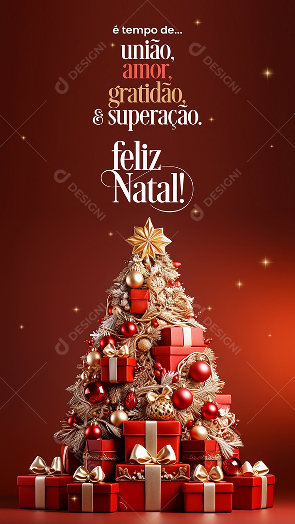 Story Cartão Natalino Lojas Supermercado Comércios é Tempo de União Amor Gratidão & Superação Feliz Natal Social Media PSD Editável