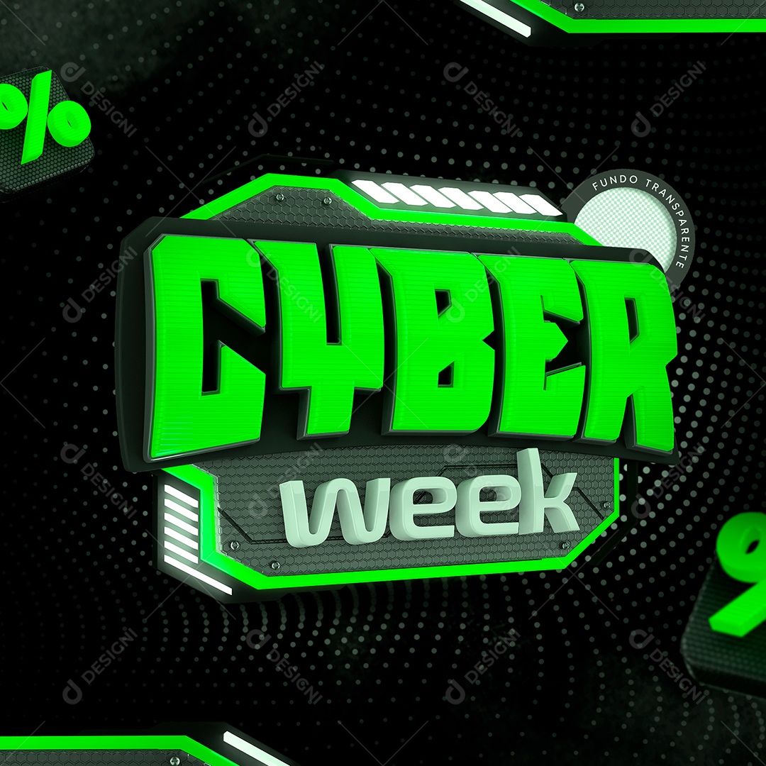 Cyber Week Selo 3D Verde Preto para Composição PSD