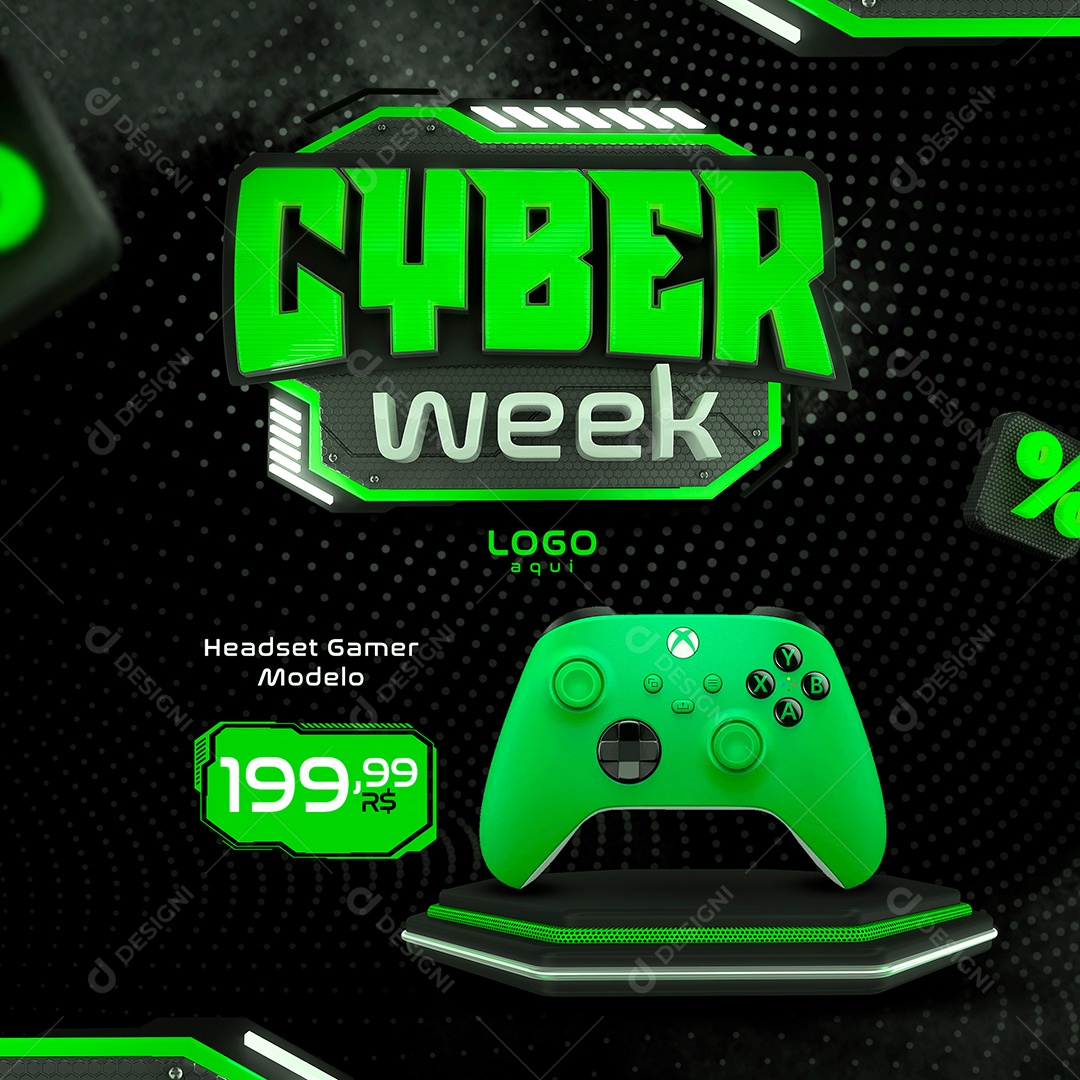 Cyber Week Headset Gamer Social Media PSD Editável