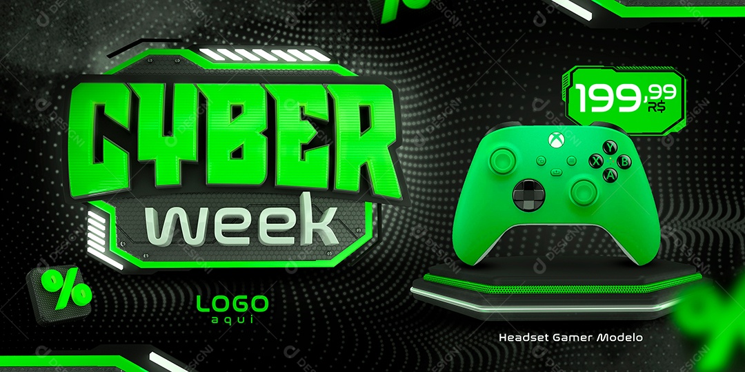 Banner Cyber Week Headset Gamer Social Media PSD Editável