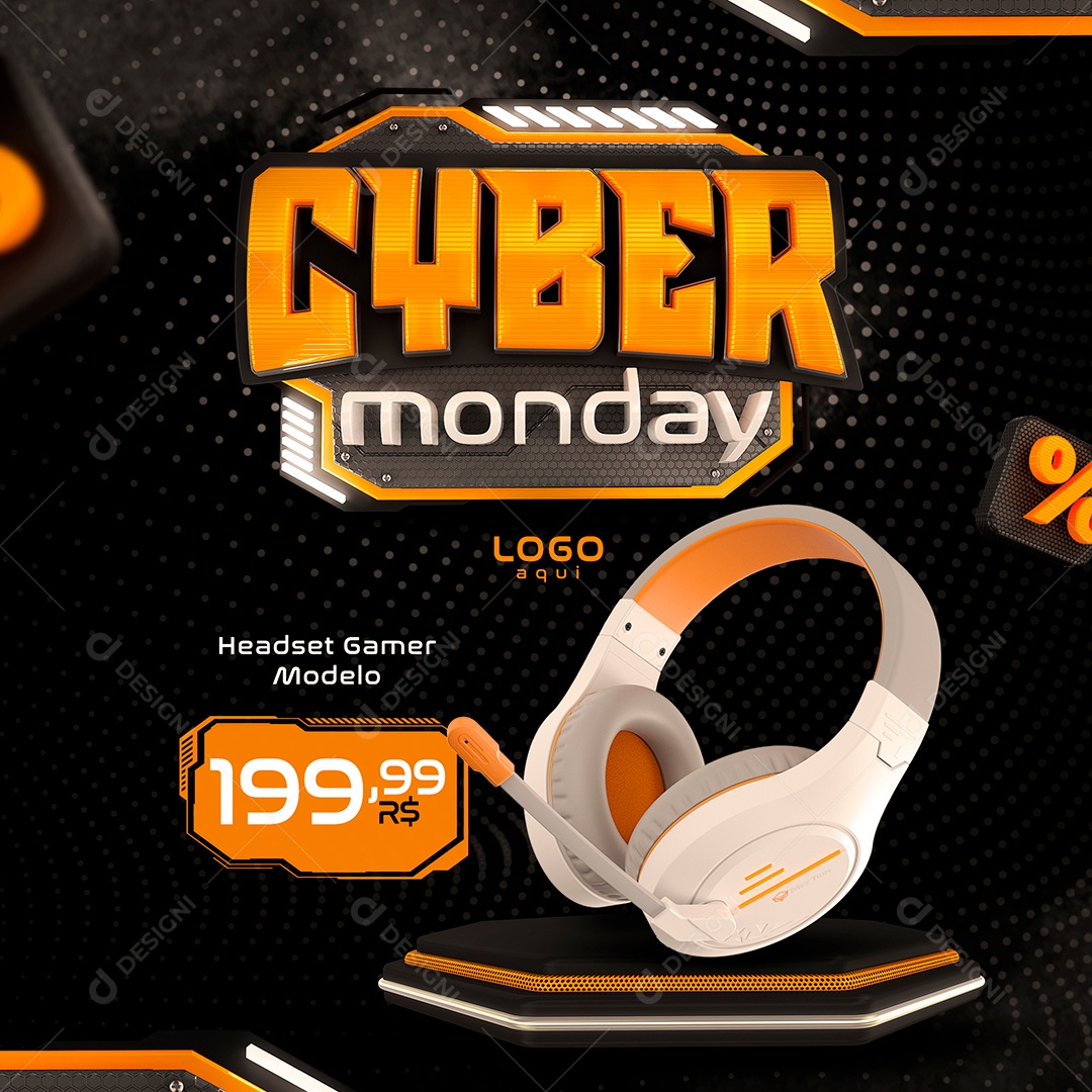 Cyber Monday Headset Gamer Social Media PSD Editável