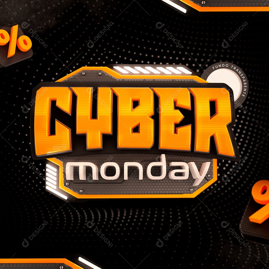 Cyber Monday Selo 3D Laranja Branco para Composição PSD