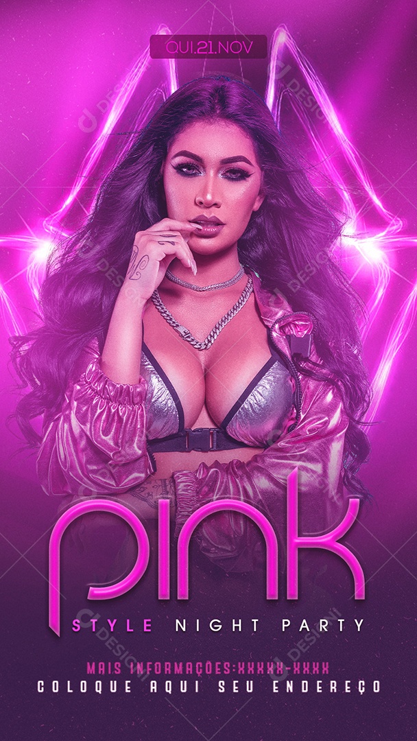 Flyer Story Pink Style Night Party Social Media PSD Editável