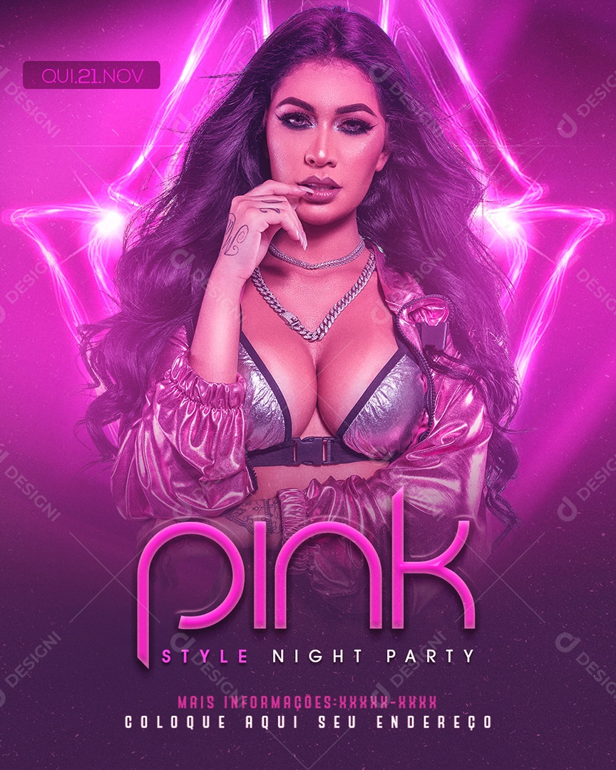 Social Media Flyer Feed Pink Style Night Party PSD Editável