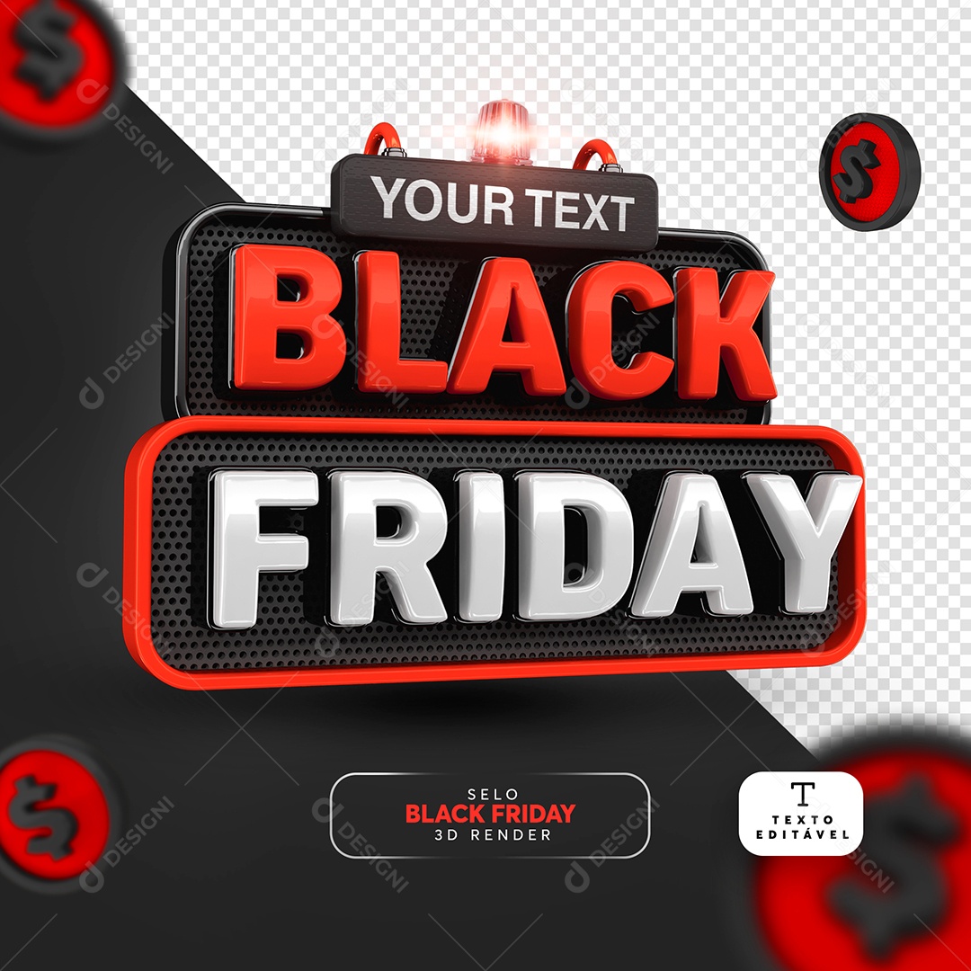 Black Friday Selo 3D Vermelho Branco para Composição PSD