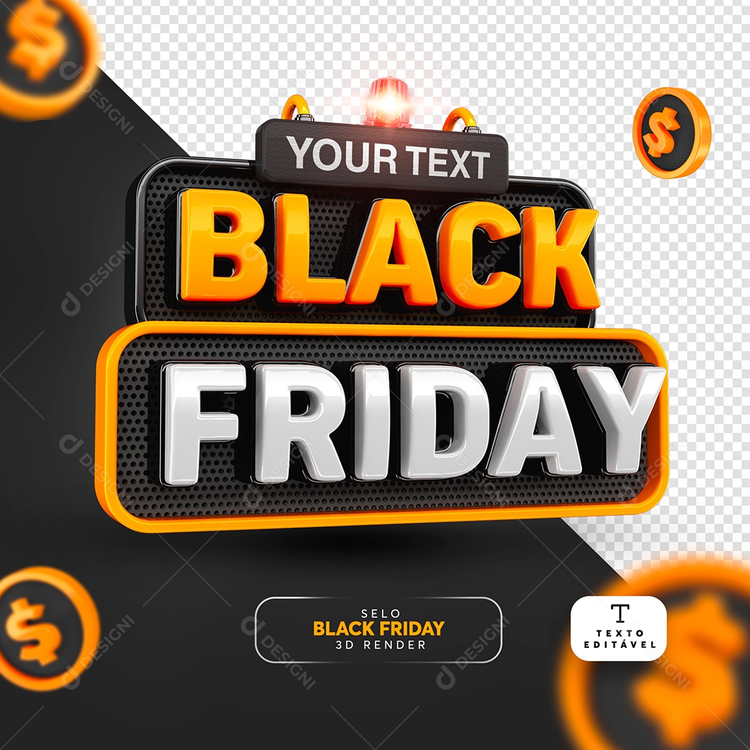Black Friday Selo 3D Dourado Branco para Composição PSD