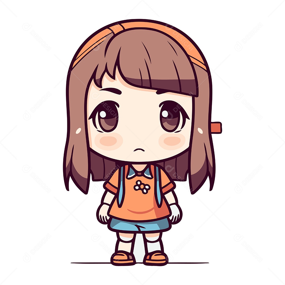 Menina Triste de Desenho Animado Ilustração Vetor EPS