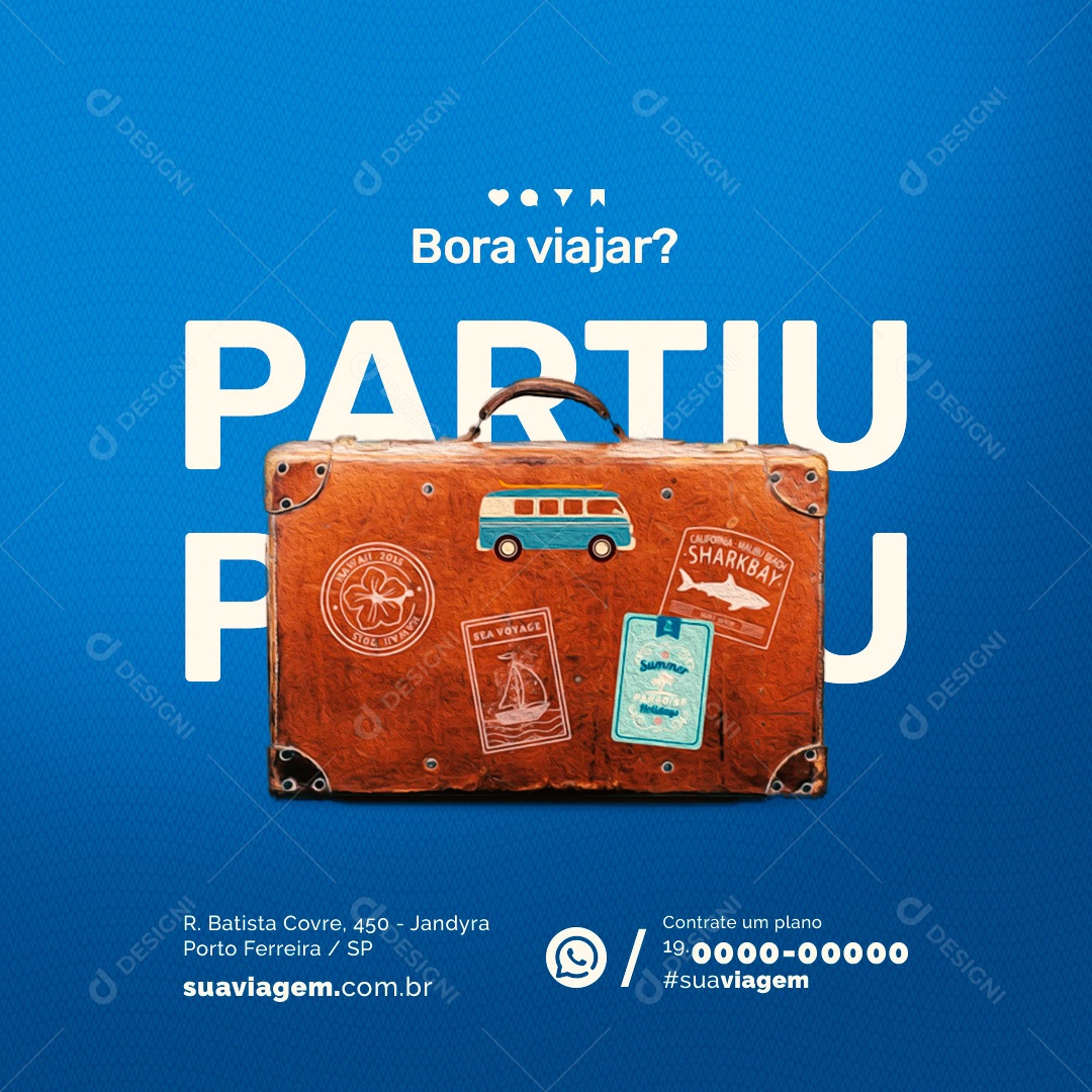 Agência de Viagens Bora Viajar Partiu Mala de Viagens Social Media PSD Editável