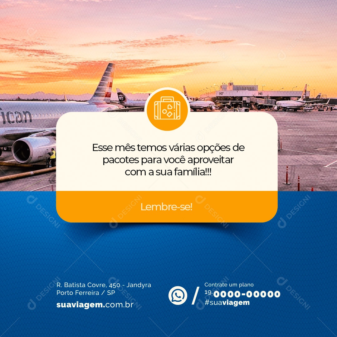 Agência de Viagens Lembrete Esse Mês Temos Várias Opções de Pacotes Social Media PSD Editável