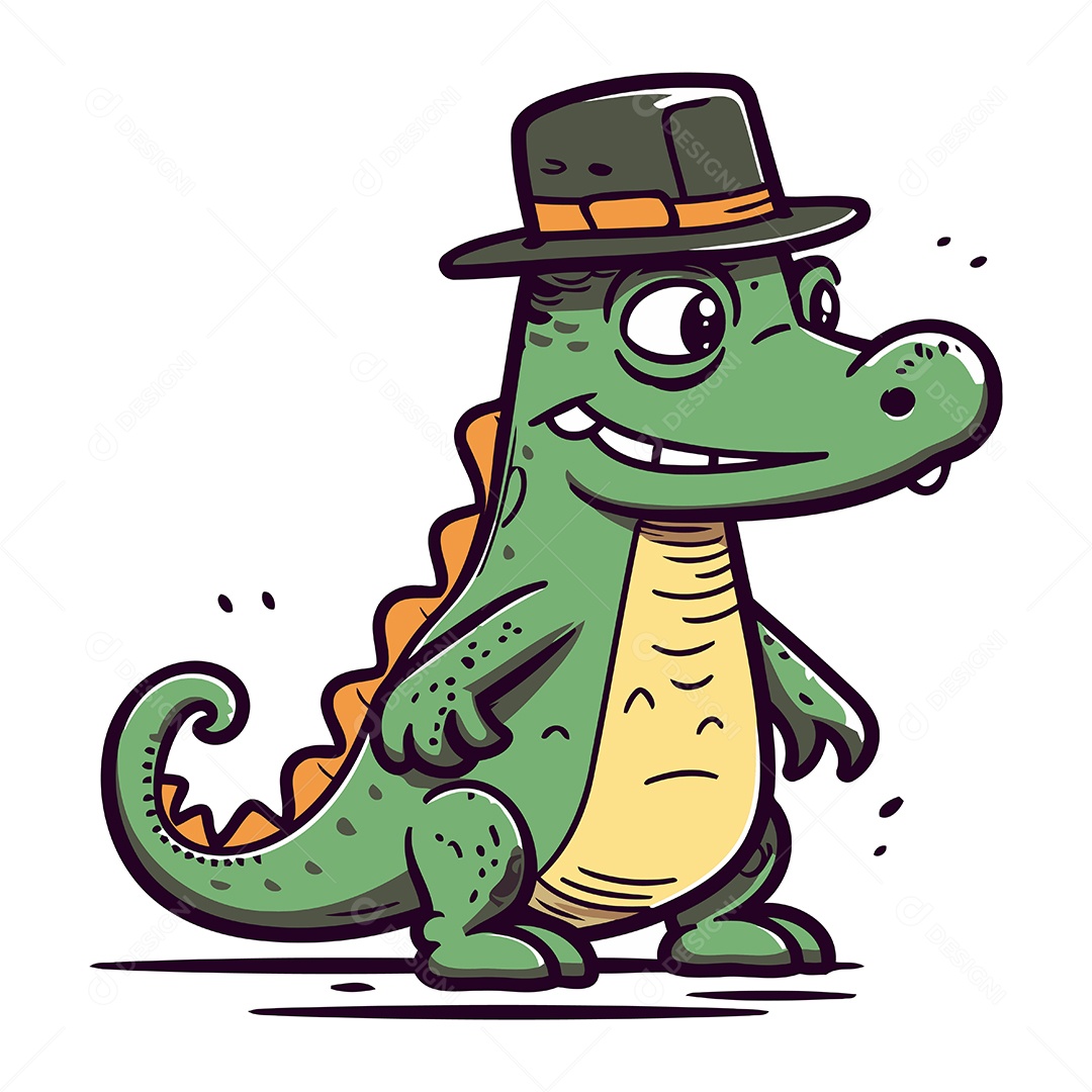Crocodilo de Desenho Animado com Chapéu Ilustração Vetor EPS