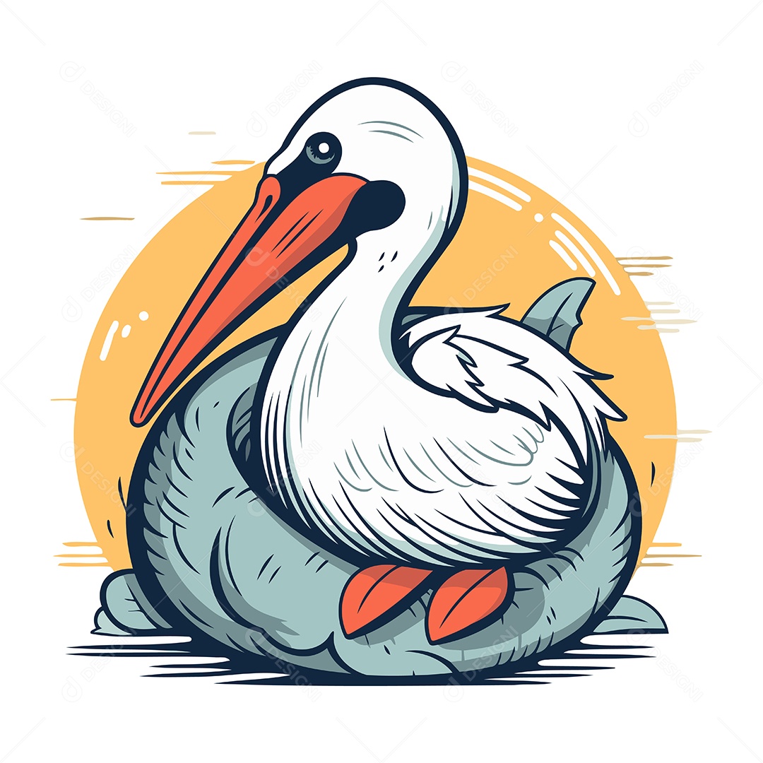 Pelicano de Desenho Animado Ilustração Vetor EPS
