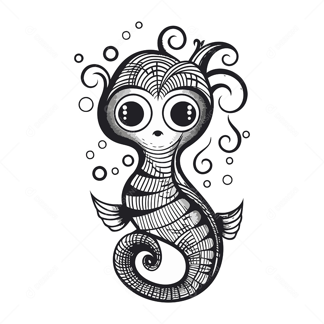 Cavalo Marinho Fofo de Desenho Animado Ilustração Vetor EPS