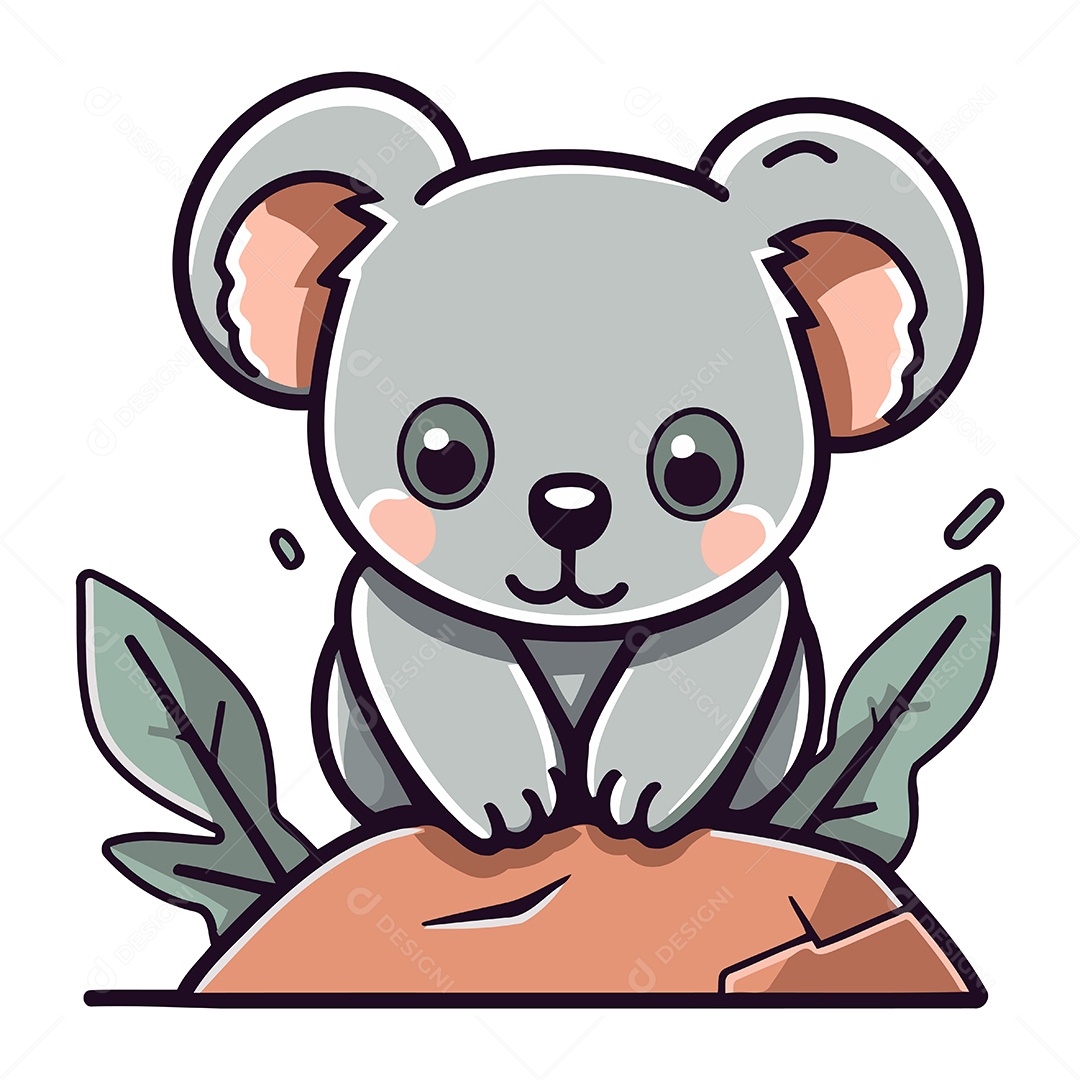 Coala de Desenho Animado Sentado na Pedra Ilustração Vetor EPS