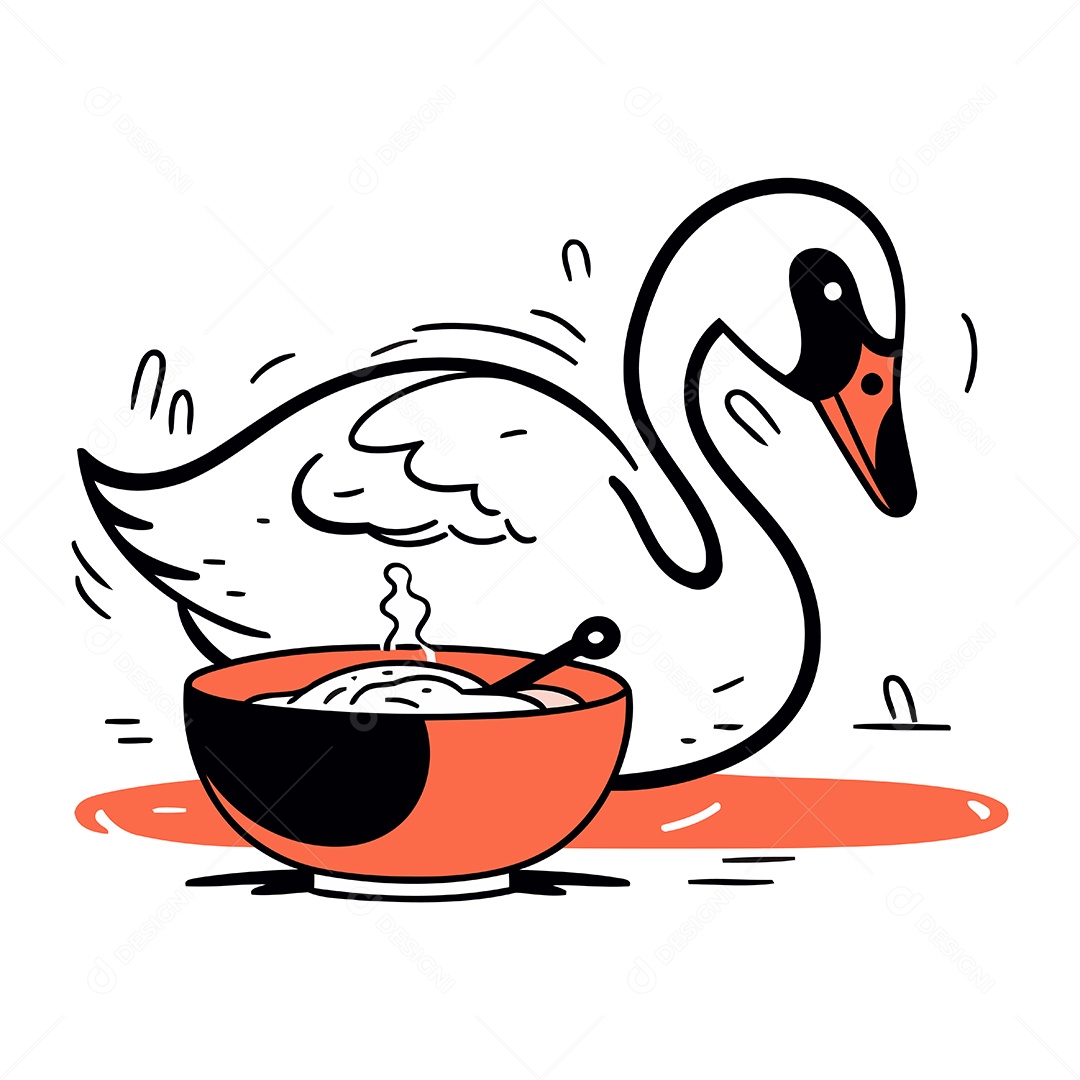 Cisne de Desenho Animado com Uma Tigela Ilustração Vetor EPS