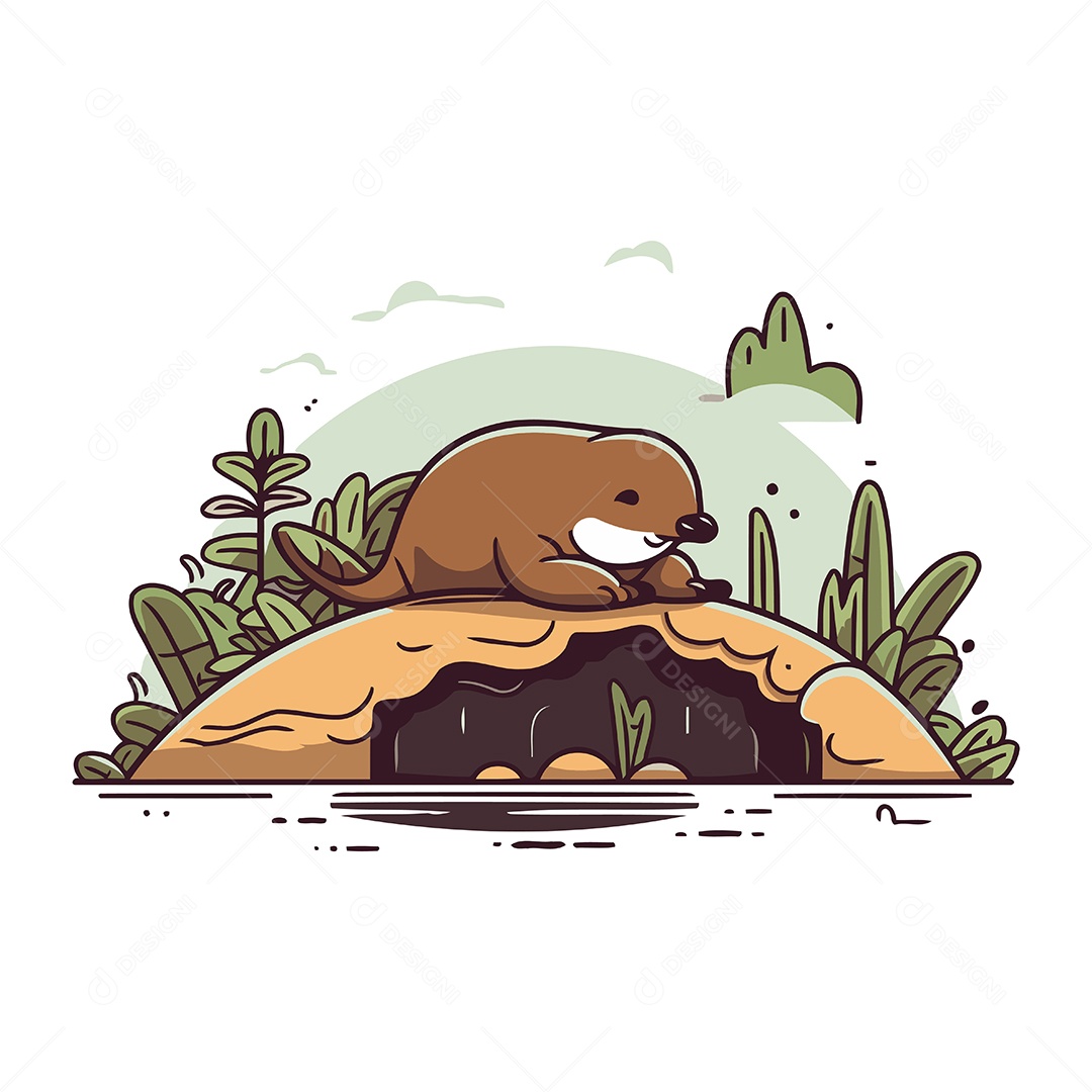 Lontra Fofa de Desenho Animado Ilustração Vetor EPS