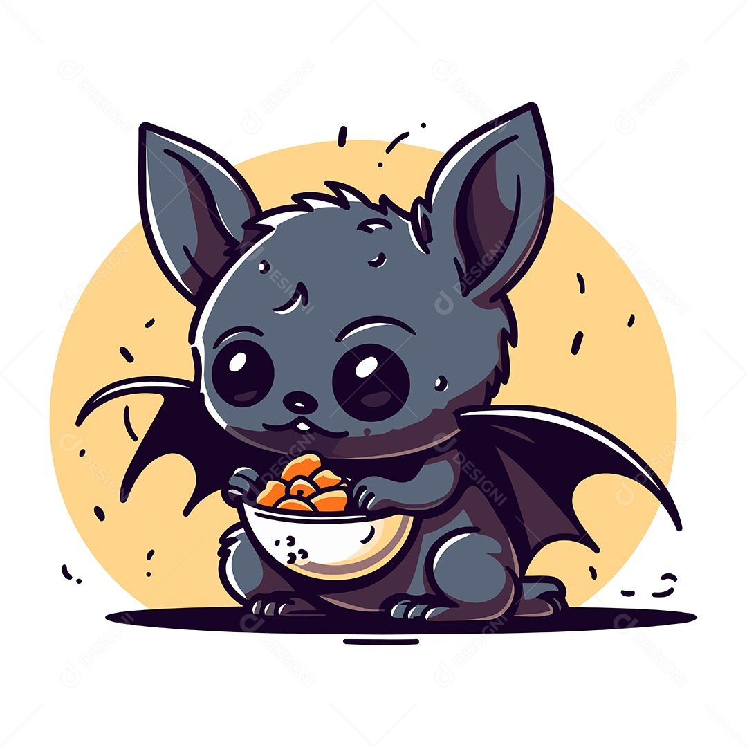 Morcego de Desenho Animado com Uma Tigela Ilustração Vetor EPS