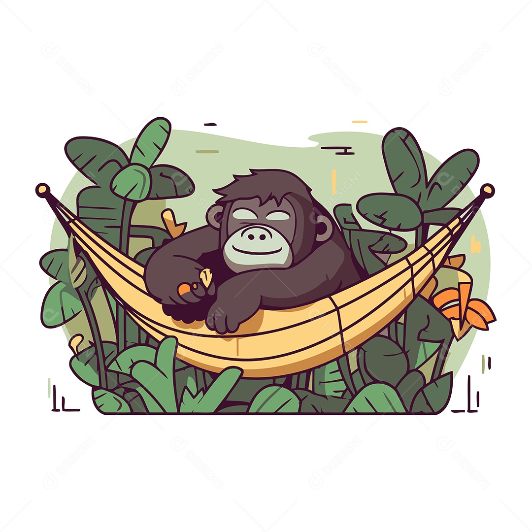 Gorila de Desenho Animado em Uma Rede Ilustração Vetor EPS