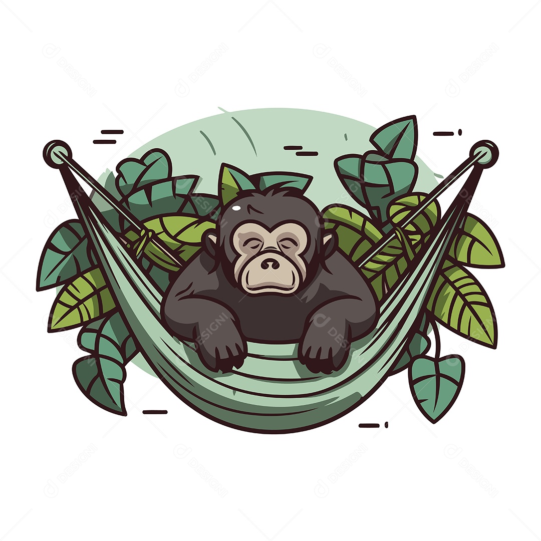 Chimpanzé Dormindo em Uma Rede Ilustração Vetor EPS