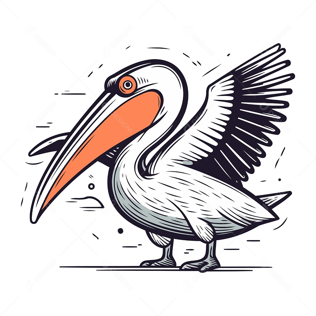 Pelicano de Desenho Animado Ilustração Vetor EPS