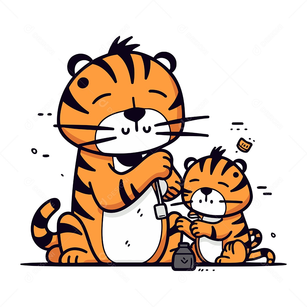 Tigre e Filhote de Desenho Animado Ilustração Vetor EPS