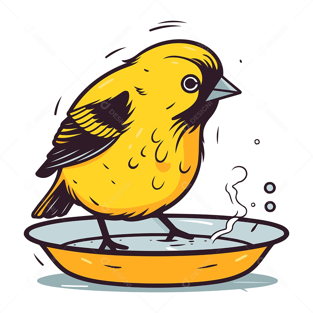 Pássaro Pousado em Uma Tigela Ilustração Vetor EPS