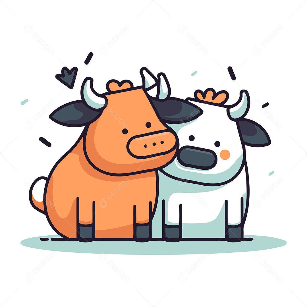 Vaca e Touro de Desenho Animado Ilustração Vetor EPS