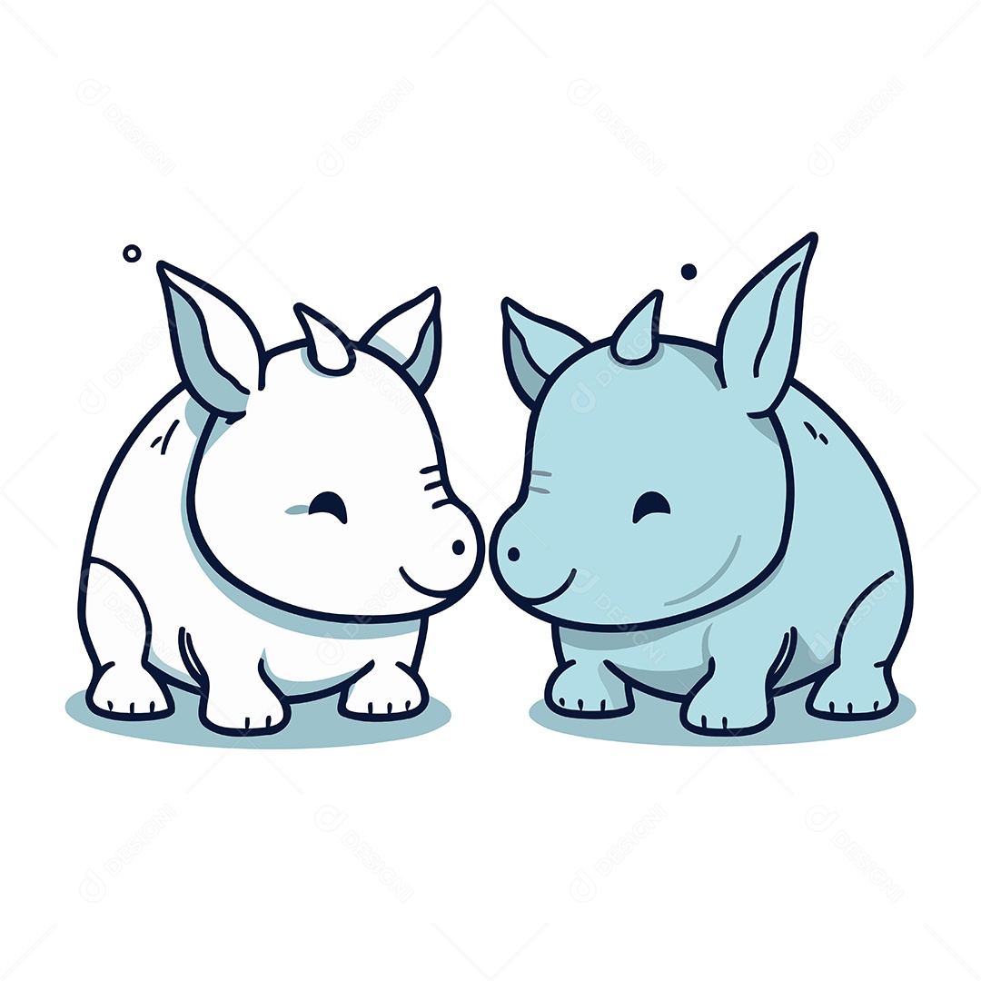 Rinocerontes de Desenho Animado Ilustração Vetor EPS