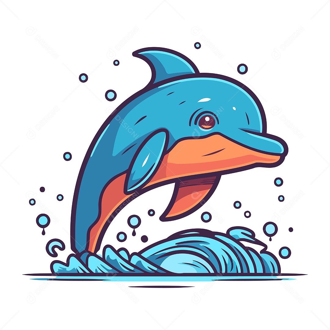 Golfinho de Desenho Animado Ilustração Vetor EPS