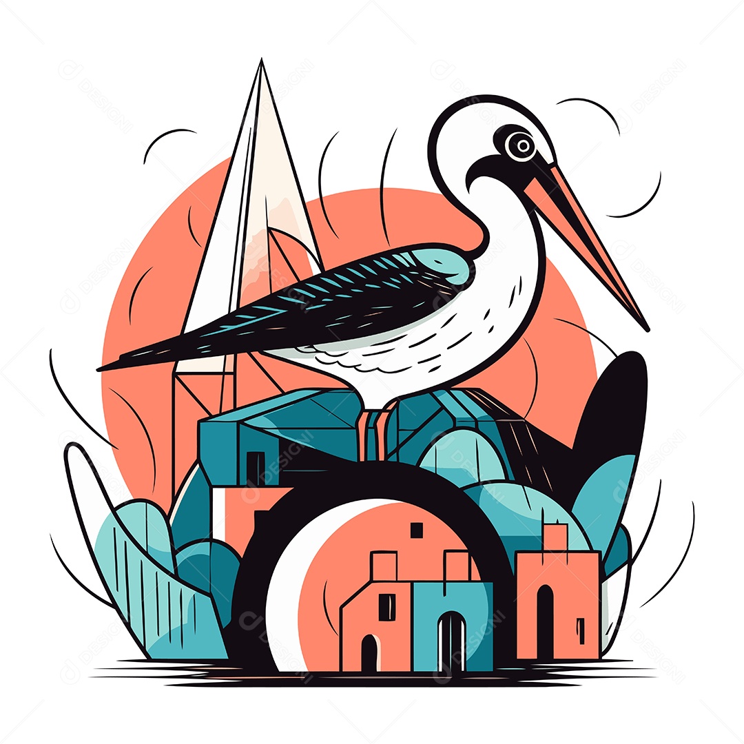 Pelicano de Desenho Animado Ilustração Vetor EPS