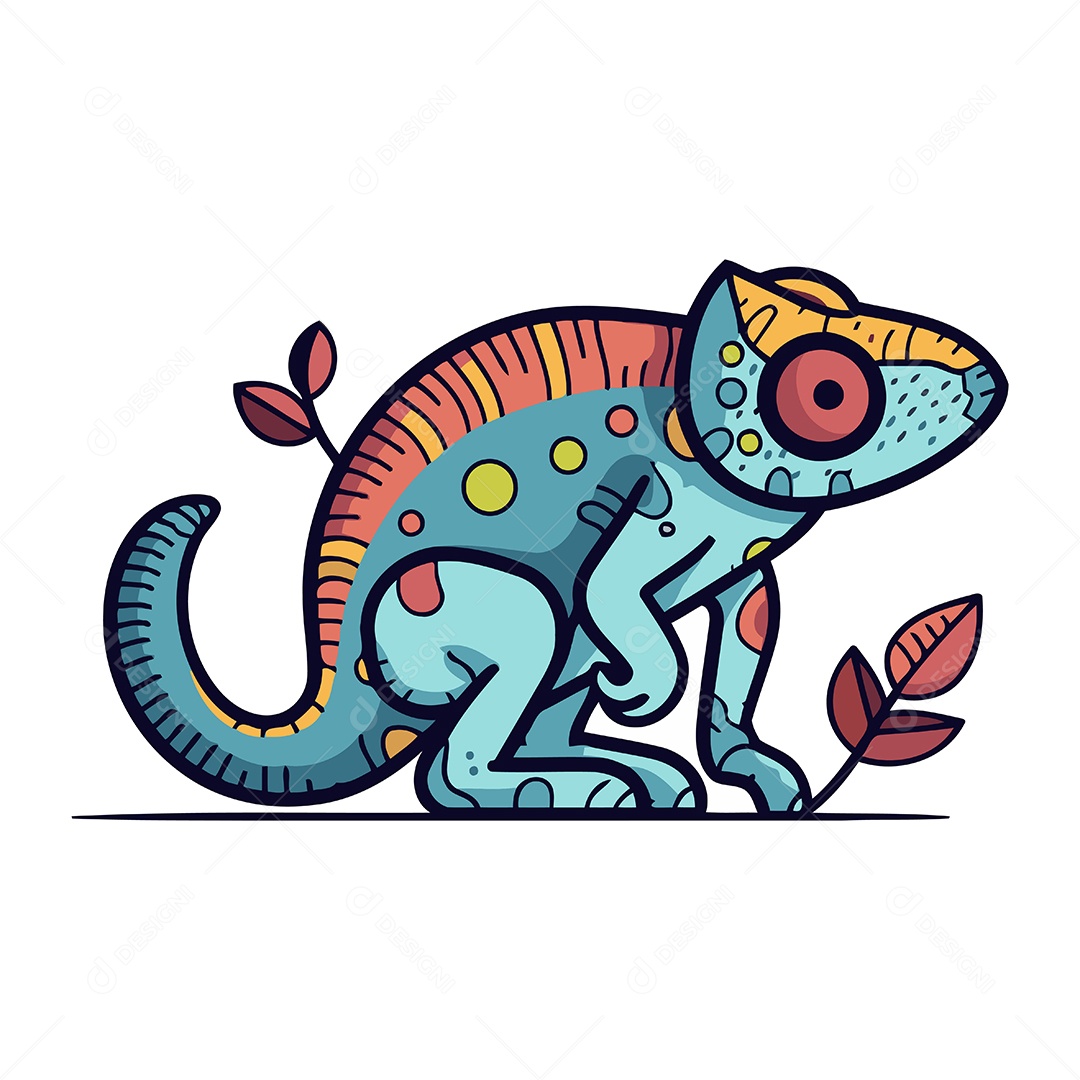 Camaleão de Desenho Animado Ilustração Vetor EPS