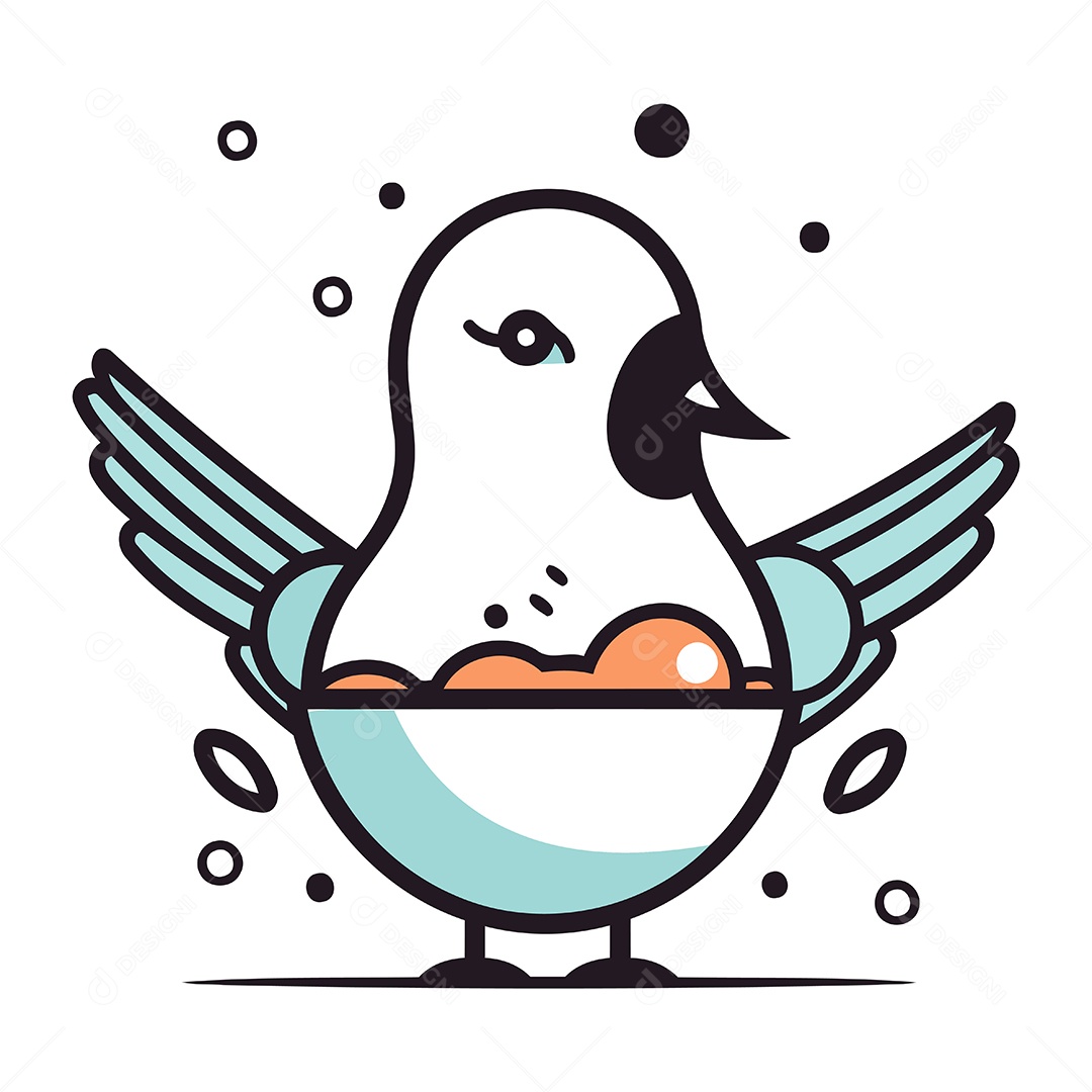 Pássaro de Desenho Animado com Ovos Ilustração Vetor EPS