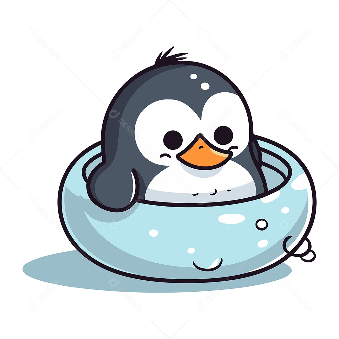 Pinguim Fofo em Um Bloco de Gelo Ilustração Vetor EPS