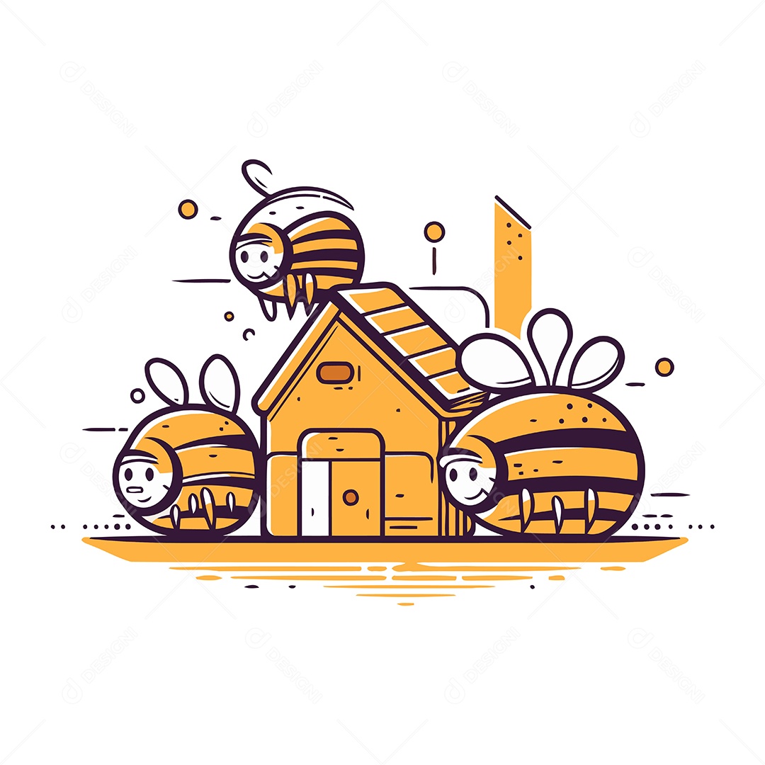 Abelhas Fofa de Desenho Animado Ilustração Vetor EPS