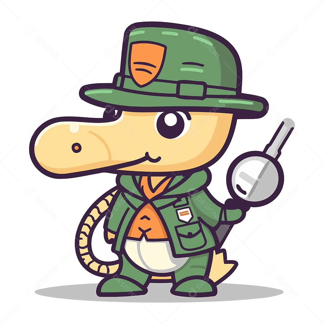 Crocodilo de Desenho Animado em Traje de Safári Ilustração Vetor EPS