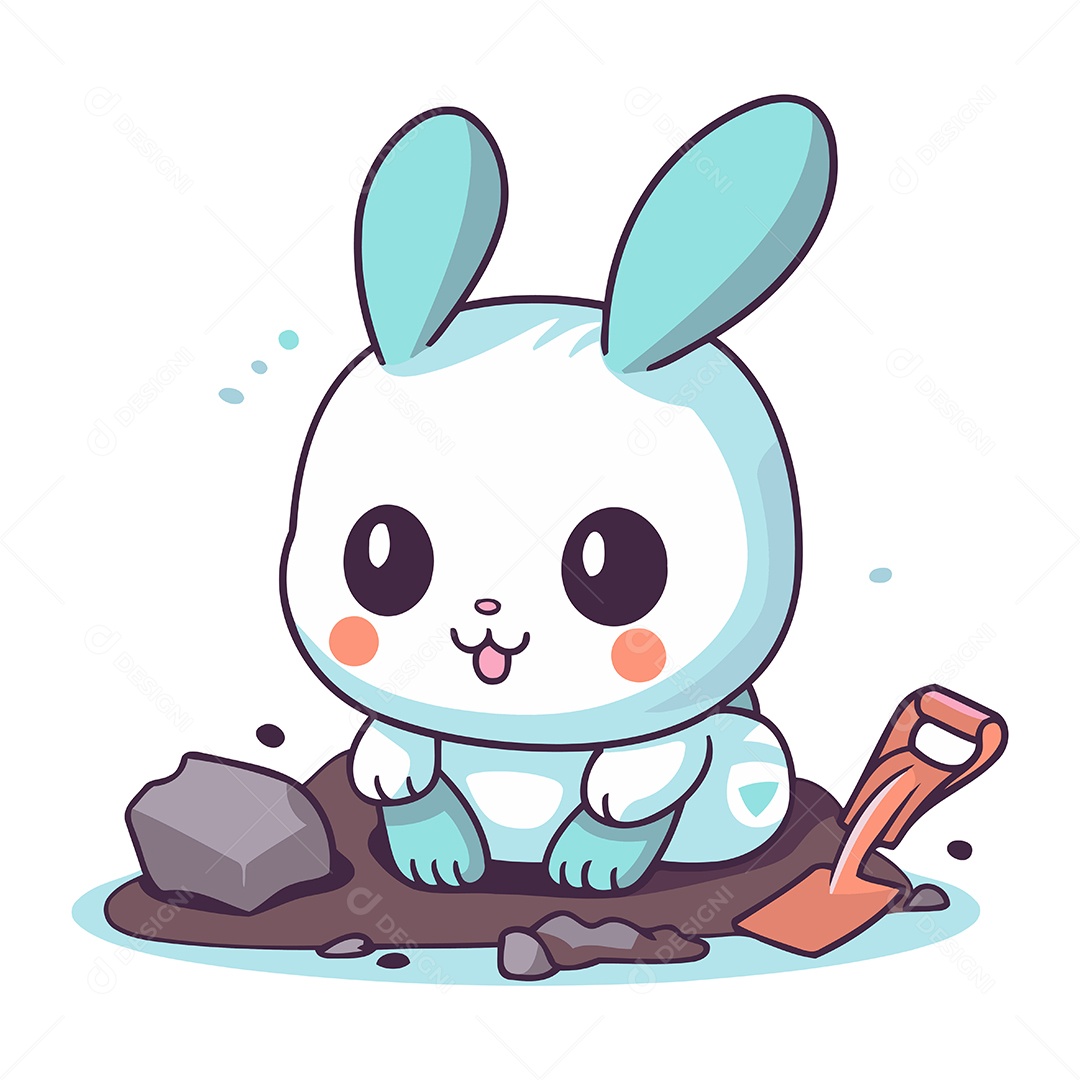 Coelho Fofo de Desenho Animado com uma Pá Ilustração Vetor EPS